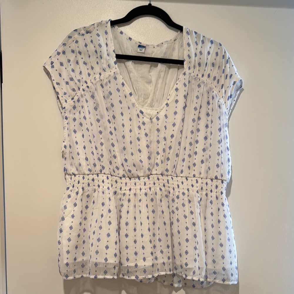 White and Blue Patterned Women's Top